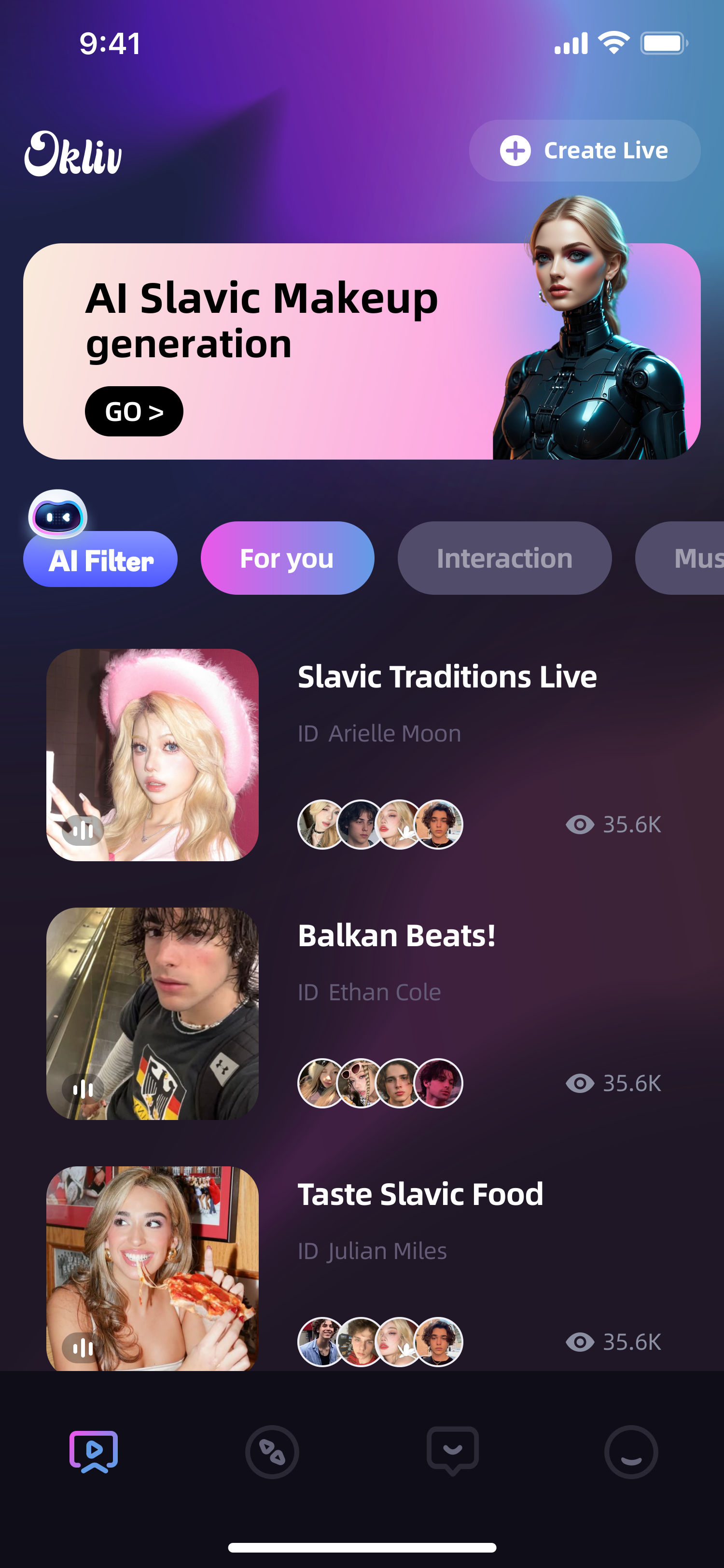 OKLiv live discovery screen
